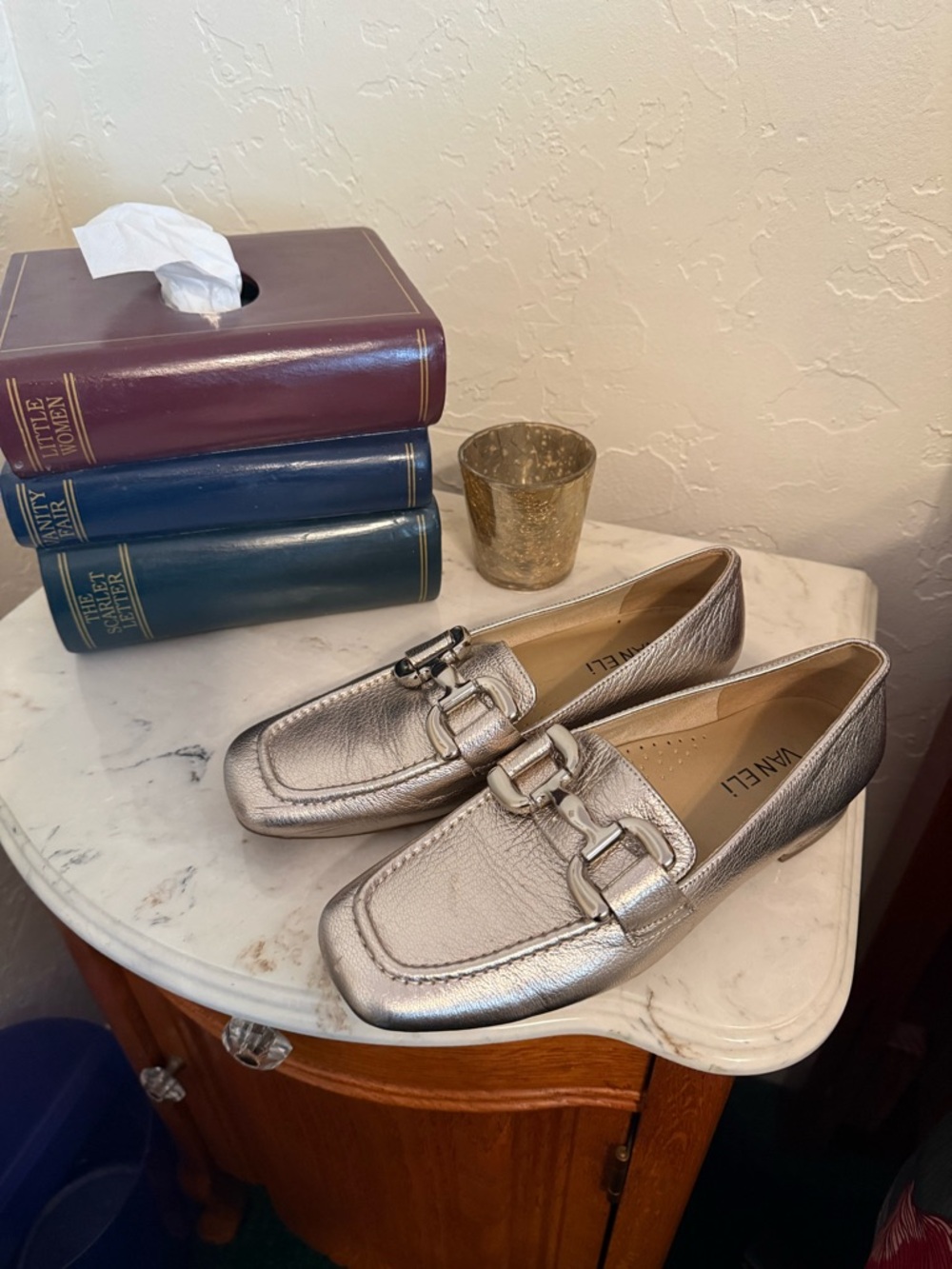 Vaneli Pewter Metallic Leather Bit Loafers